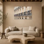 Paris Balcony Facade Paris Cityscape Wall Art Canvas Print presented in a sophisticated home setting
