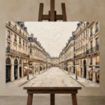 Paris Grand Avenue Paris Cityscape Wall Art Canvas Print displayed on a studio easel