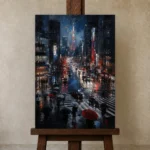Tokyo Tower Night Cinematic Cityscapes Canvas Print displayed on a studio easel