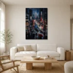 Tokyo Tower Night Cinematic Cityscapes Canvas Print styled in a refined neutral interior