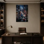 Tokyo Tower Night Cinematic Cityscapes Canvas Print displayed in a contemporary gallery-inspired room