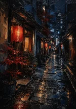 Tokyo Lantern Alley Cinematic Cityscapes Canvas Print