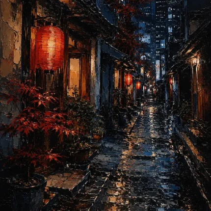Tokyo Lantern Alley Cinematic Cityscapes Canvas Print