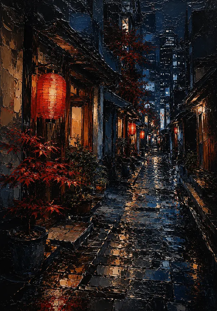 Tokyo Lantern Alley Cinematic Cityscapes Canvas Print