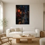 Tokyo Lantern Alley Cinematic Cityscapes Canvas Print styled in a refined neutral interior