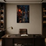 Tokyo Lantern Alley Cinematic Cityscapes Canvas Print displayed in a contemporary gallery-inspired room