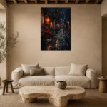 Tokyo Lantern Alley Cinematic Cityscapes Canvas Print presented in a sophisticated home setting