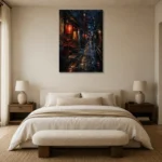 Tokyo Lantern Alley Cinematic Cityscapes Canvas Print showcased in an elegant minimalist interior