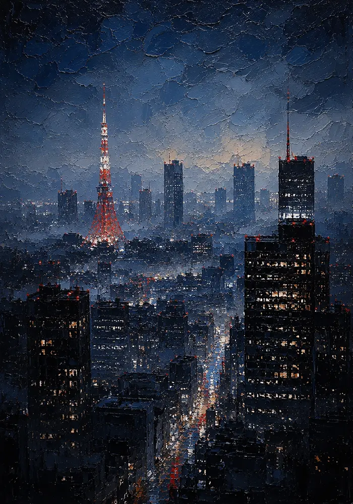 Tokyo Skyline Night Cinematic Cityscapes Canvas Print