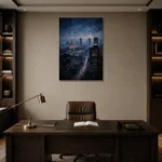 Tokyo Skyline Night Cinematic Cityscapes Canvas Print displayed in a contemporary gallery-inspired room