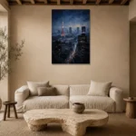Tokyo Skyline Night Cinematic Cityscapes Canvas Print presented in a sophisticated home setting