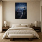 Tokyo Skyline Night Cinematic Cityscapes Canvas Print showcased in an elegant minimalist interior