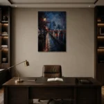 Tokyo Waterfront Night Cinematic Cityscapes Canvas Print displayed in a contemporary gallery-inspired room