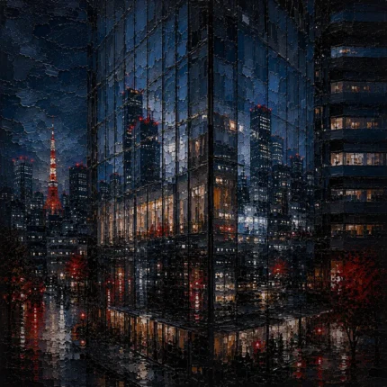 Tokyo Glass Tower Cinematic Cityscapes Canvas Print