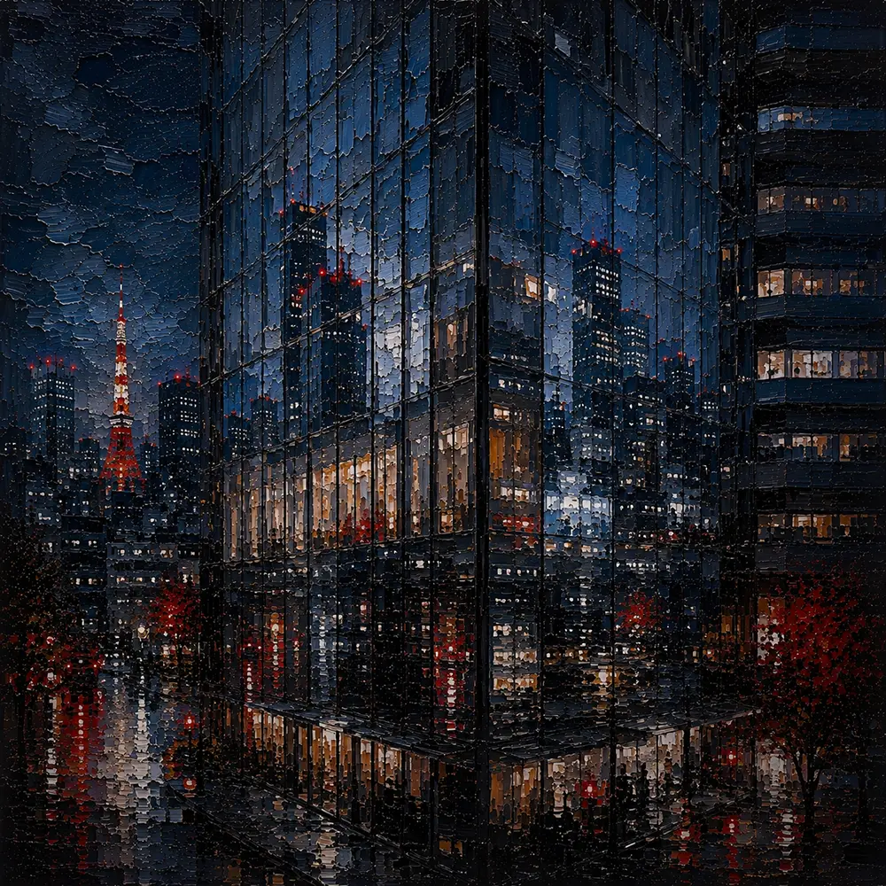Tokyo Glass Tower Cinematic Cityscapes Canvas Print
