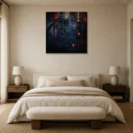 Tokyo Reflections Night Cinematic Cityscapes Canvas Print showcased in an elegant minimalist interior