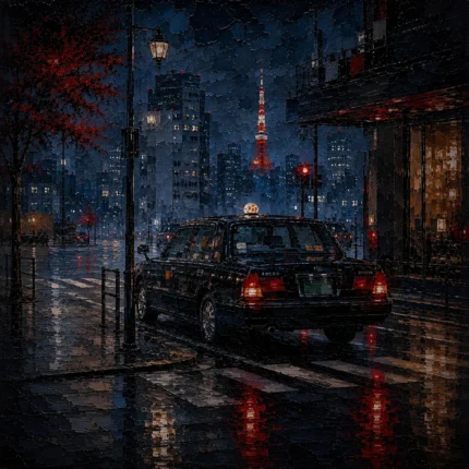 Tokyo Taxi Night Cinematic Cityscapes Canvas Print
