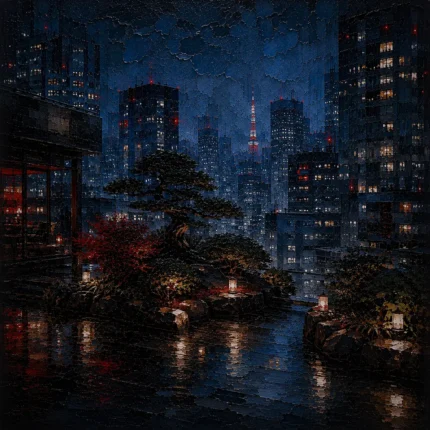 Tokyo Rooftop Garden Cinematic Cityscapes Canvas Print