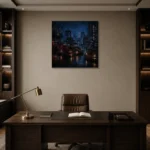 Tokyo Rooftop Garden Cinematic Cityscapes Canvas Print displayed in a contemporary gallery-inspired room