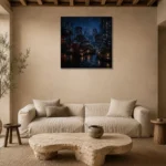 Tokyo Rooftop Garden Cinematic Cityscapes Canvas Print presented in a sophisticated home setting
