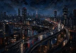 Tokyo Expressway Night Cinematic Cityscapes Canvas Print