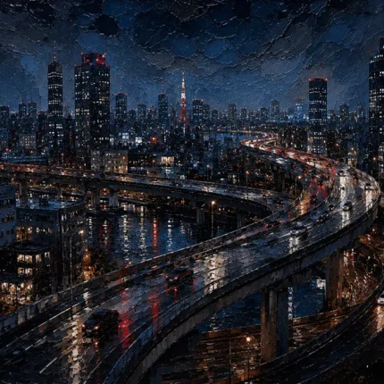 Tokyo Expressway Night Cinematic Cityscapes Canvas Print