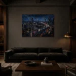 Tokyo Expressway Night Cinematic Cityscapes Canvas Print shown in a warm modern interior