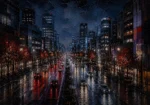 Tokyo Rain Boulevard Cinematic Cityscapes Canvas Print