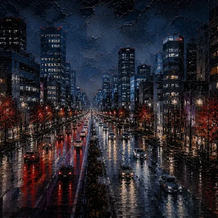 Tokyo Rain Boulevard Cinematic Cityscapes Canvas Print