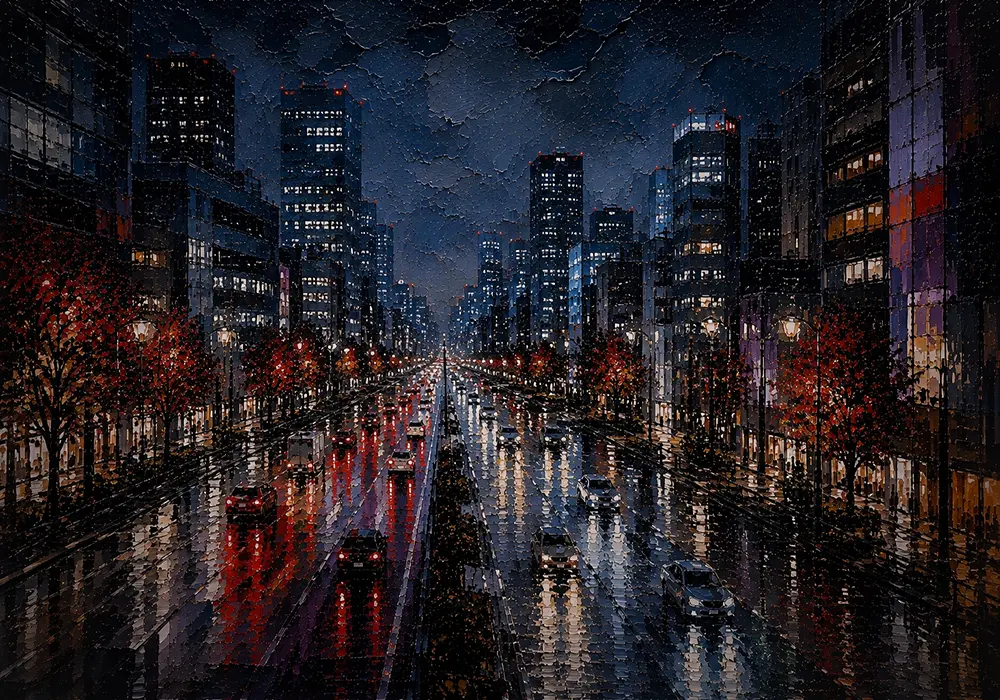 Tokyo Rain Boulevard Cinematic Cityscapes Canvas Print