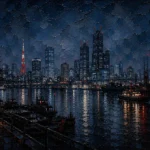 Tokyo Harbor Night Cinematic Cityscapes Canvas Print