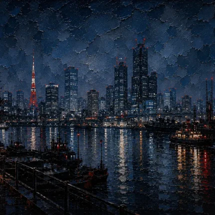 Tokyo Harbor Night Cinematic Cityscapes Canvas Print