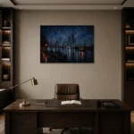 Tokyo Harbor Night Cinematic Cityscapes Canvas Print displayed in a contemporary gallery-inspired room