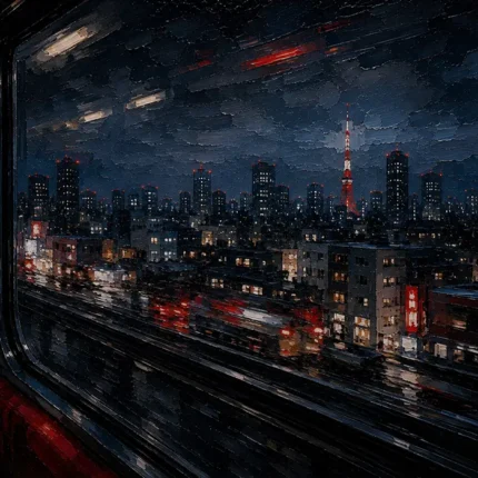 Tokyo Train Window Cinematic Cityscapes Canvas Print