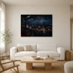 Tokyo Train Window Cinematic Cityscapes Canvas Print styled in a refined neutral interior
