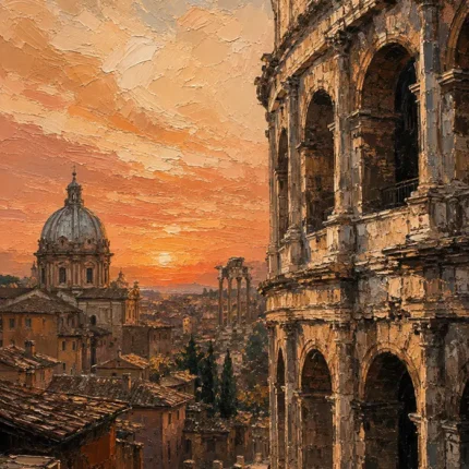 Golden Rome Italian Cityscape Wall Art Canvas Print