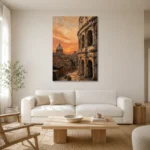 Golden Rome Italian Cityscape Wall Art Canvas Print styled in a refined neutral interior