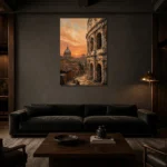 Golden Rome Italian Cityscape Wall Art Canvas Print shown in a warm modern interior