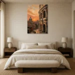Golden Rome Italian Cityscape Wall Art Canvas Print showcased in an elegant minimalist interior