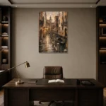 Venice Canal Italian Cityscape Wall Art Canvas Print displayed in a contemporary gallery-inspired room