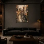 Venice Canal Italian Cityscape Wall Art Canvas Print shown in a warm modern interior