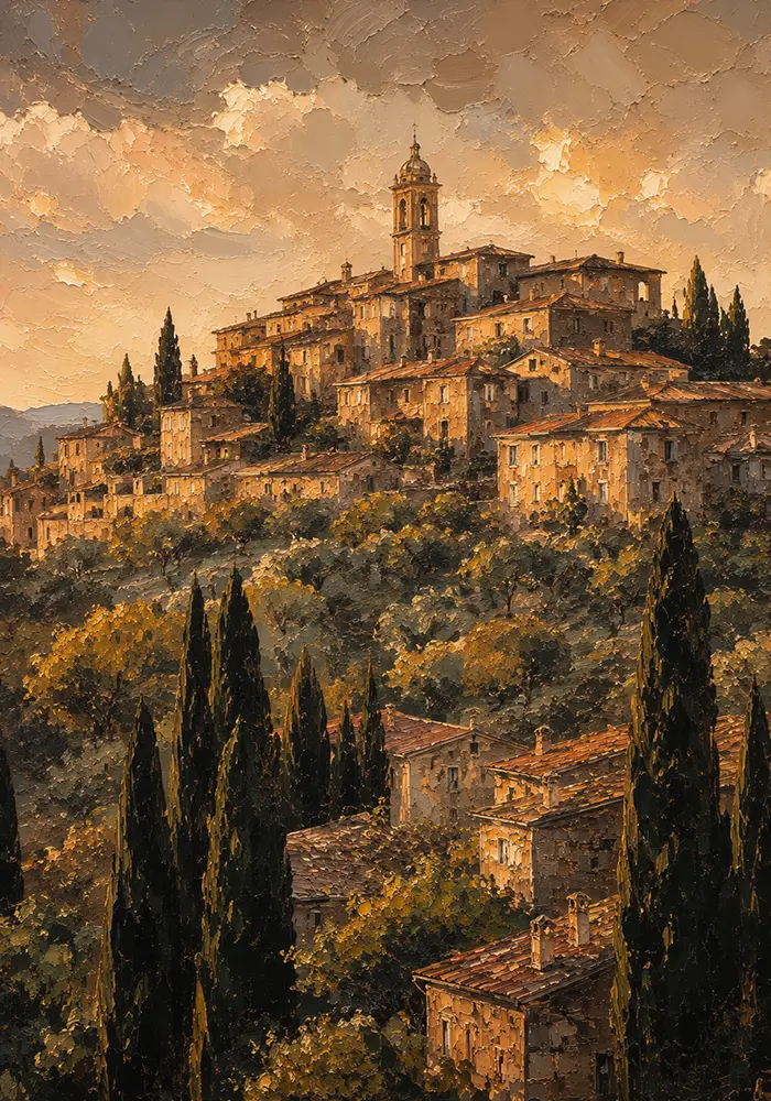 Tuscan Hilltop Italian Cityscape Wall Art Canvas Print