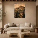 Tuscan Hilltop Italian Cityscape Wall Art Canvas Print presented in a sophisticated home setting
