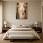 Venetian Passage Italian Cityscape Wall Art Canvas Print showcased in an elegant minimalist interior