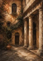 Italian Courtyard Italian Cityscape Wall Art Canvas Print