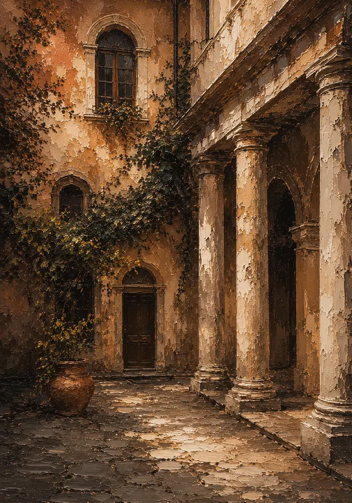 Italian Courtyard Italian Cityscape Wall Art Canvas Print