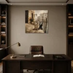 Venetian Palazzo Italian Cityscape Wall Art Canvas Print displayed in a contemporary gallery-inspired room