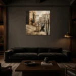 Venetian Palazzo Italian Cityscape Wall Art Canvas Print shown in a warm modern interior