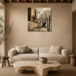 Venetian Palazzo Italian Cityscape Wall Art Canvas Print presented in a sophisticated home setting