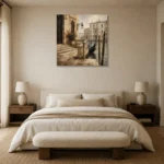 Venetian Palazzo Italian Cityscape Wall Art Canvas Print showcased in an elegant minimalist interior